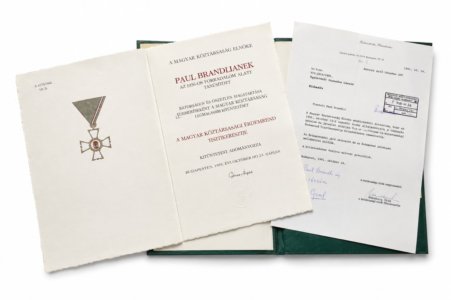 Hungary Order Of Merit Of The Republic of Hungary Knight’s Cross With Box And Award Document - Image 3