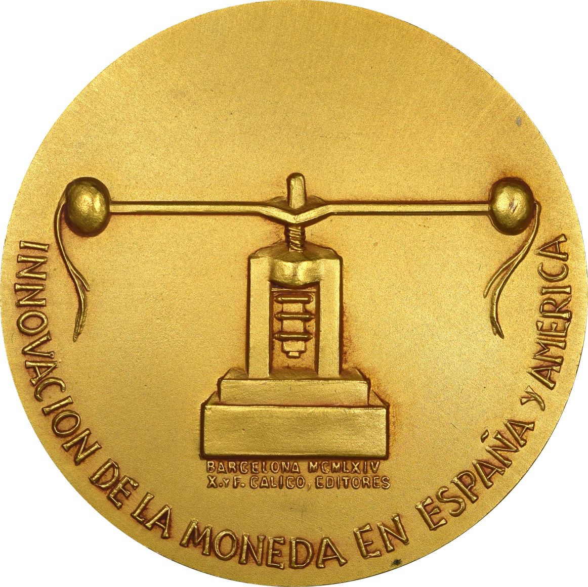 Spain Gold Plated Medal 1964 Philip V Monetary Reforms In Spain And America - Image 2