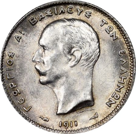Γεώργιος Α' Ασημένιο 1 Δραχμή 1911 PCGS MS63
