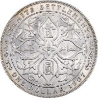 Straits Settlements 1 Dollar 1907 Silver Edward VII Straits Settlements 1 Dollar 1907 Silver Edward VII