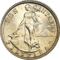 Φιλιππίνες Philippines 1945 10 Centavos Silver Brilliant Uncirculated