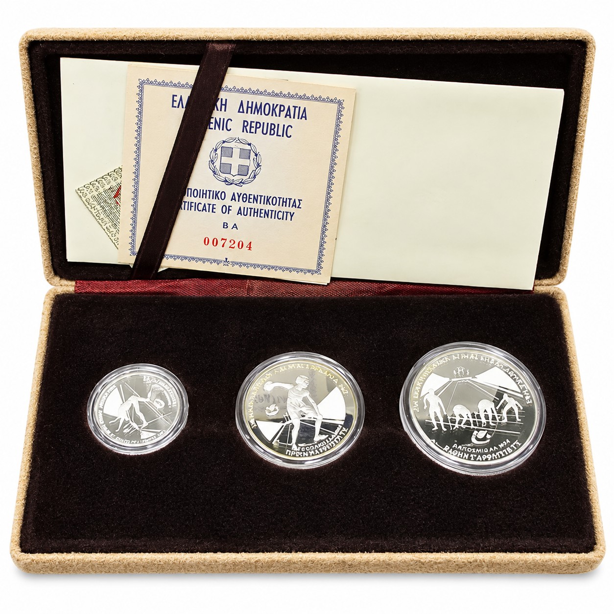 Proof Set Ασημένιων Νομισμάτων Πανευρωπαϊκών Αγώνων 1982 Σε Θήκη