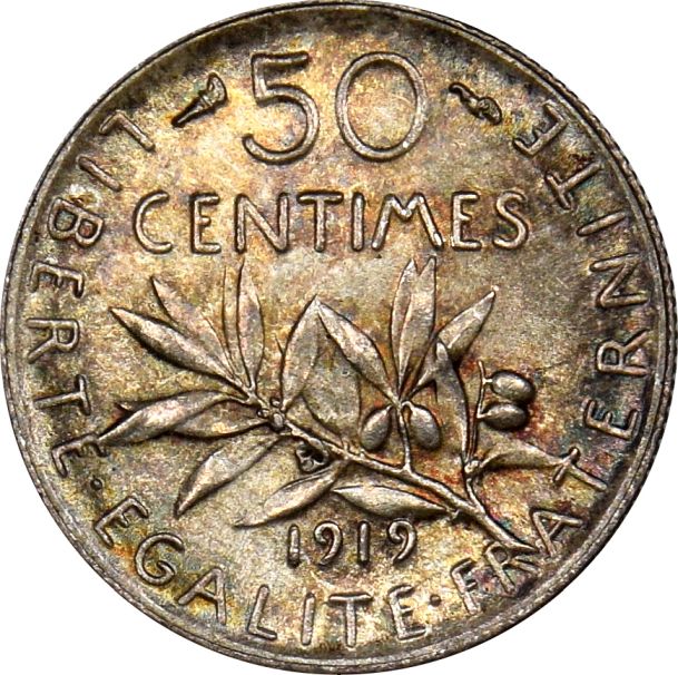 Γαλλία France Silver 50 Centimes 1919 Brilliant Uncirculated