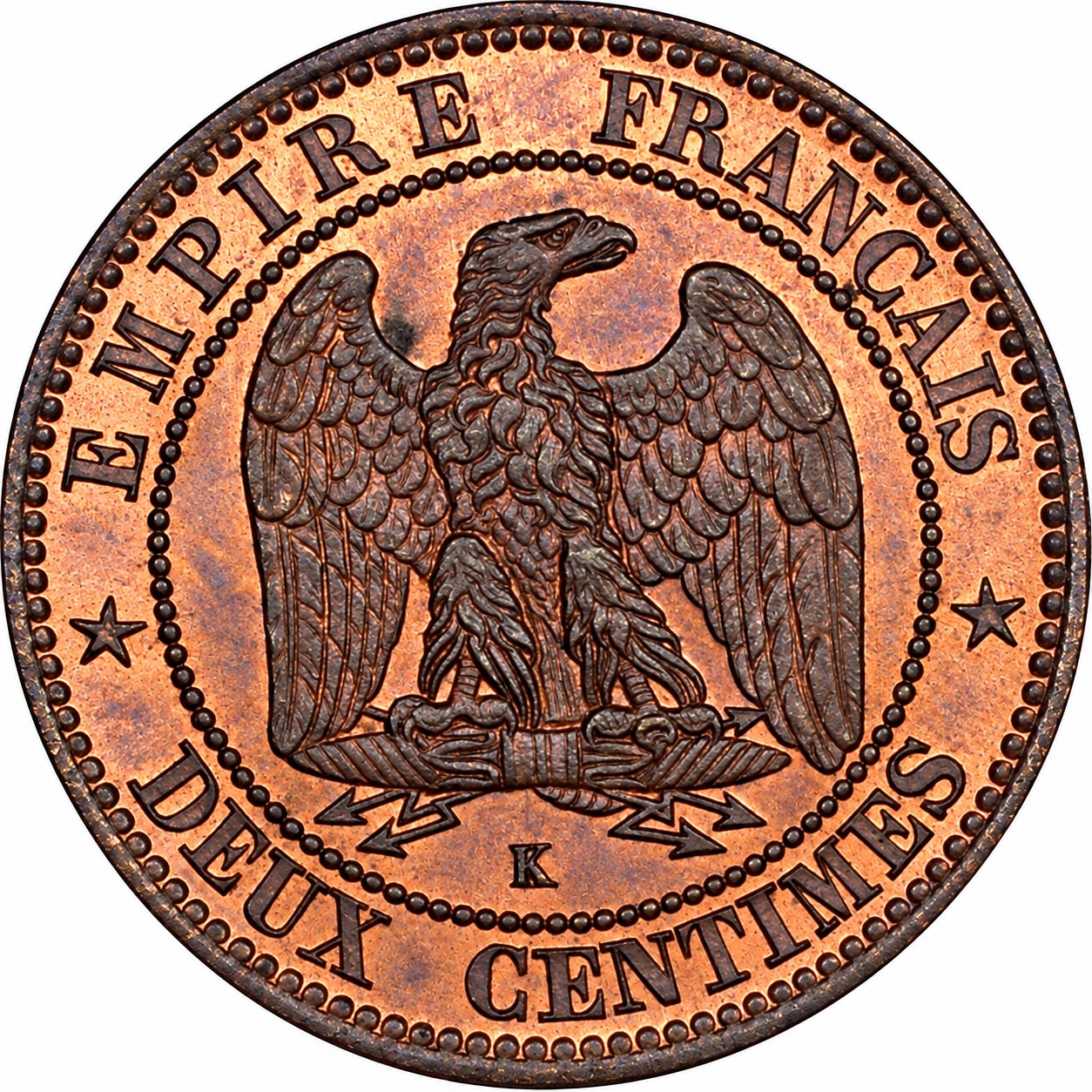Γαλλία France 2 Centimes 1862 Bordeaux Mint Napoleon III NGC MS64+RB - Image 2
