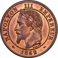Γαλλία France 2 Centimes 1862 Bordeaux Mint Napoleon III NGC MS64+RB